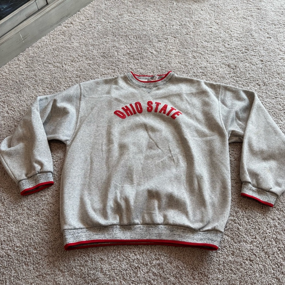 Vintage Savvy Ohio State Buckeyes Gray Crewneck Sweatshirt with Red Trim Size XL